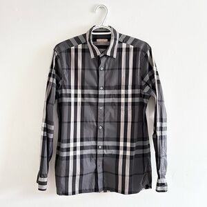 Burberry Gray Black and White Nova Checkered Men's Shirt button up